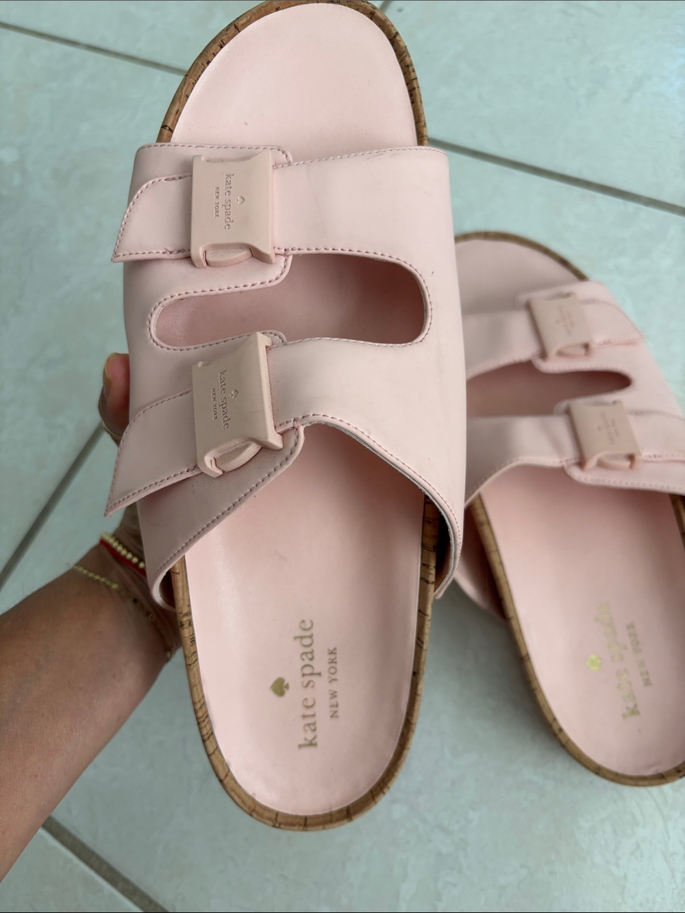 kate spade blush pink double-strap slide sandals